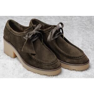 Clarks Original Wallabee Olive Green Suede Block Heeled Shoes Womens 7.5 EU 38